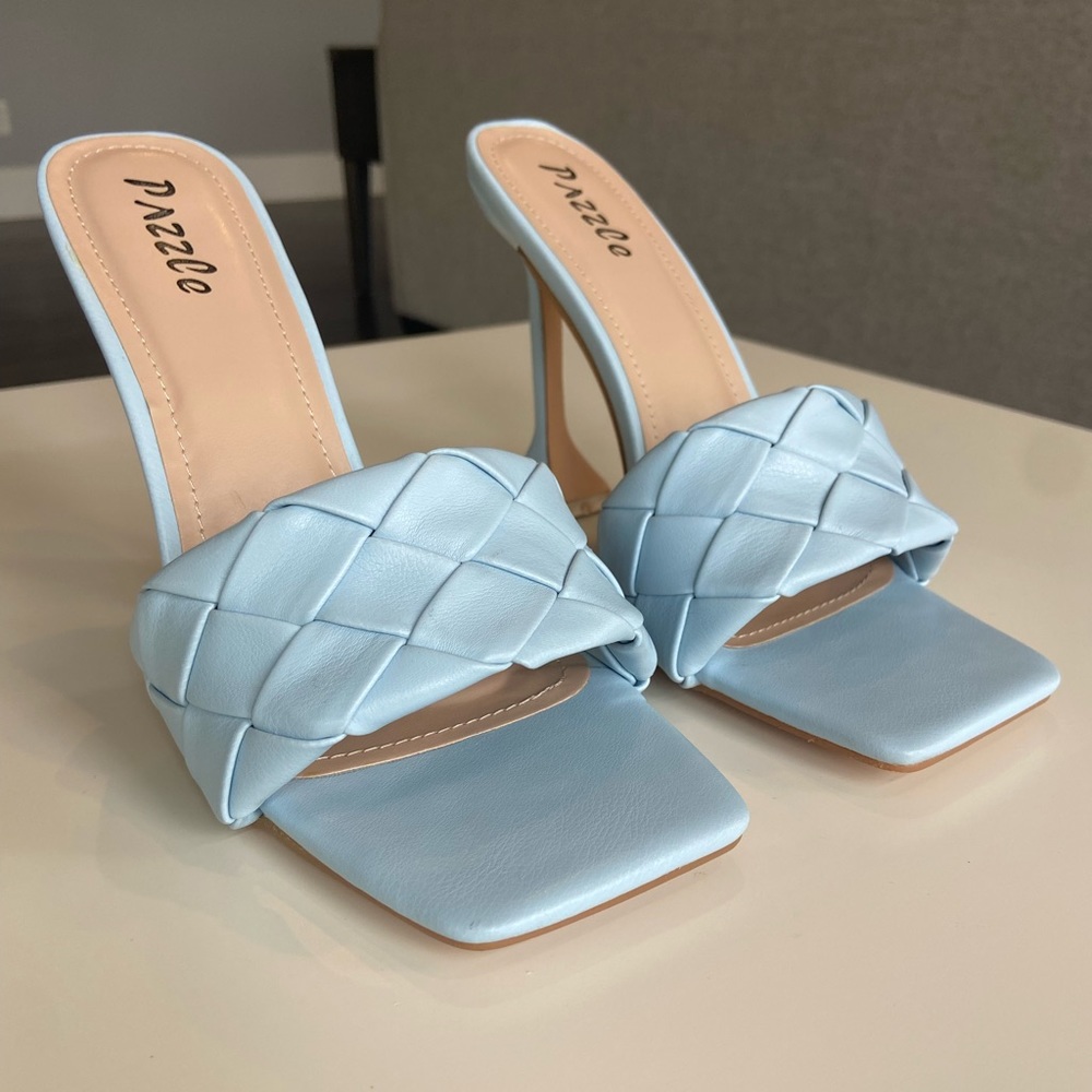 Pazzle New Cross Woven Rhombus Women High Heels Square Toe Sandal